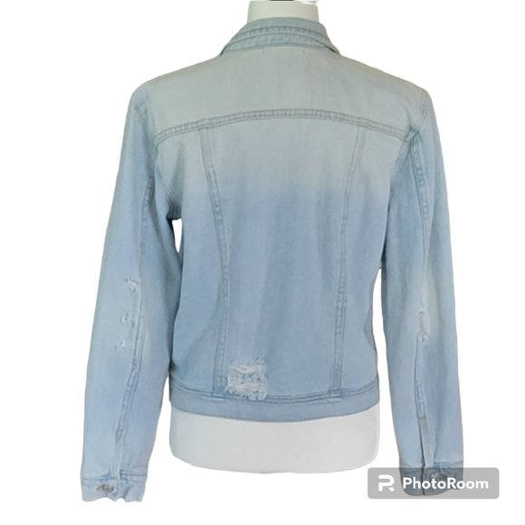 Brandy Melville Denim Jacket Alien Head Patch Distressed Trucker Size Large - Picture 5 of 13